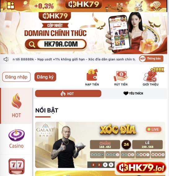 Nút Đăng nhập HK79 hiển thị rõ trên giao diện di động của nhà cái.